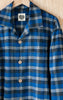 Closeup of Collar and Buttons of Men's Classic Pajama Set - Pancake Bay Plaid Flannel - Lake Blue - Handmade, Ethically Made, and Sustainably Made by a Small, Local Business in Sault Ste Marie, Ontario, Canada - 49th Apparel