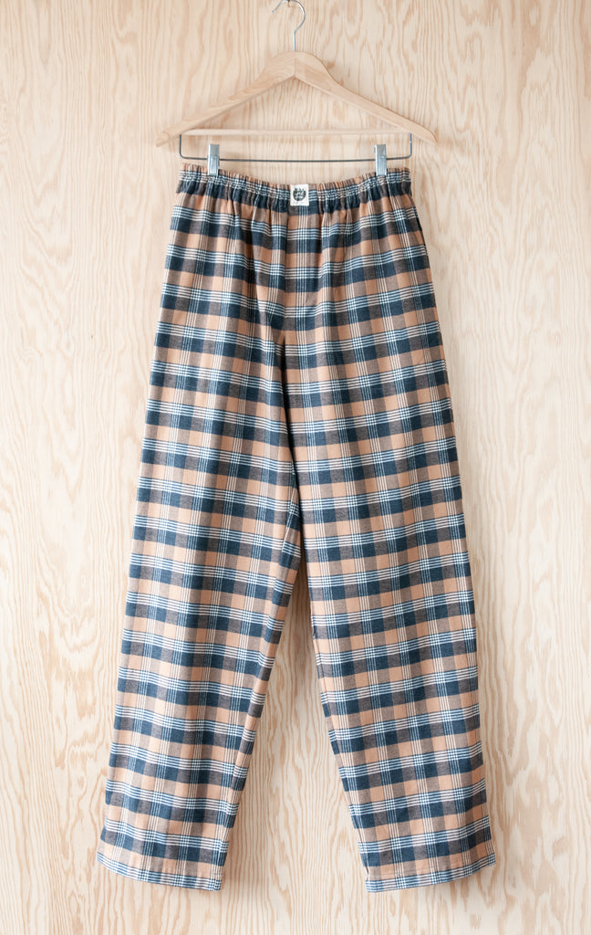 Full View of Pants of Men's Classic Pajama Set - Pancake Bay Plaid Flannel - Sand - Handmade, Ethically Made, and Sustainably Made by a Small, Local Business in Sault Ste Marie, Ontario, Canada - 49th Apparel
