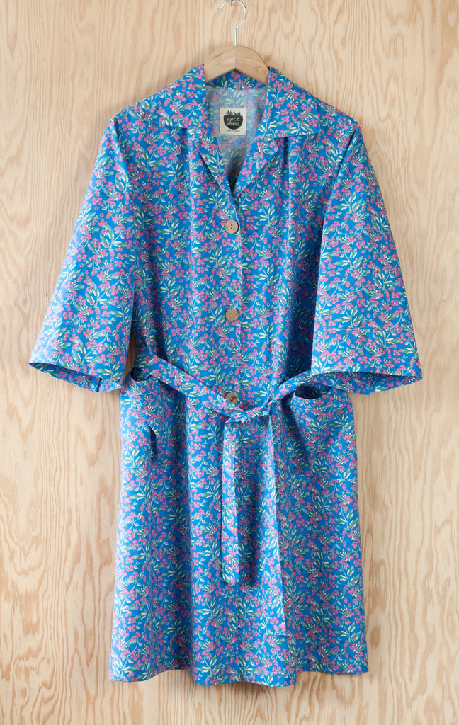 Ethel Handmade Housecoat with a variety of floral prints, ethically made in Northern Ontario, Canada