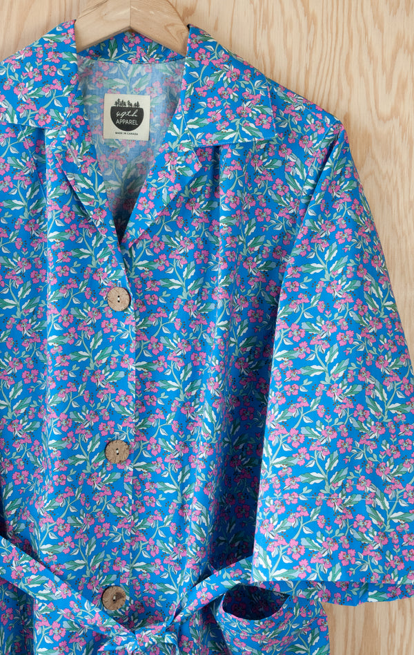 Ethel Handmade Housecoat with a variety of floral prints, ethically made in Northern Ontario, Canada
