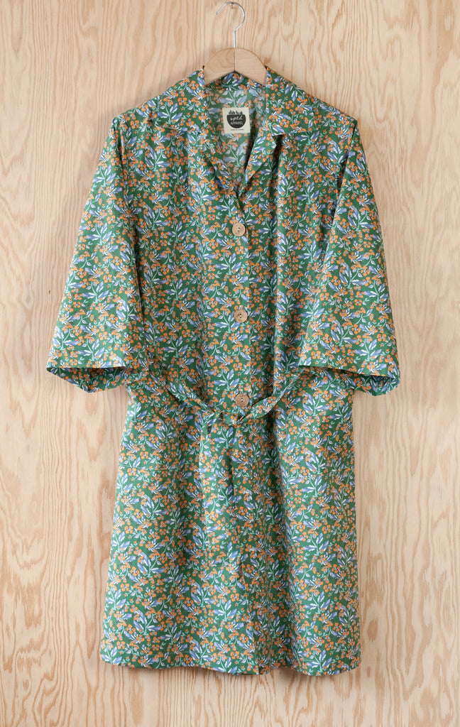 Liberty Floral Green Ethel Cotton Housecoat - Ethical, Sustainable, Slow Fashion Handmade in Northern Ontario, Canada