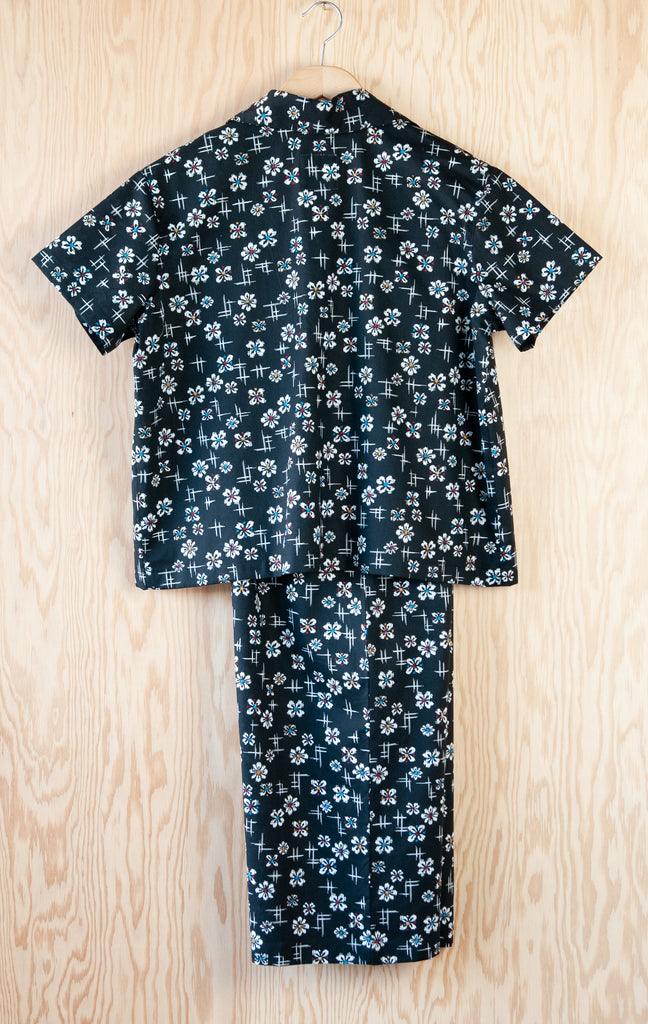 Lucy Pajama Set, Black and White Floral Design, Sustainably and Ethically Made by Small Business 49th Apparel in Northern Ontario