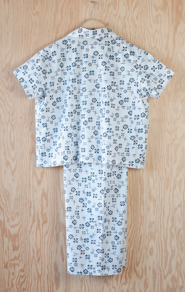 Lucy Pajama Set, Blue and White Floral Design, Sustainably and Ethically Made by Small Business 49th Apparel in Northern Ontario