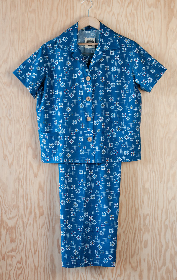 Lucy Pajama Set, Blue and White Floral Design, Sustainably and Ethically Made by Small Business 49th Apparel in Northern Ontario