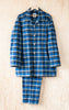 Full View of Men's Classic Pajama Set - Pancake Bay Plaid Flannel - Lake Blue - Handmade, Ethically Made, and Sustainably Made by a Small, Local Business in Sault Ste Marie, Ontario, Canada - 49th Apparel