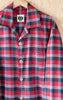 Closeup of Collar of Men's Classic Pajama Set - Pancake Bay Plaid Flannel - Red - Handmade, Ethically Made, and Sustainably Made by a Small, Local Business in Sault Ste Marie, Ontario, Canada - 49th Apparel