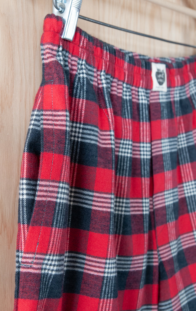 Closeup of Pocket of Pants of Men's Classic Pajama Set - Pancake Bay Plaid Flannel - Red - Handmade, Ethically Made, and Sustainably Made by a Small, Local Business in Sault Ste Marie, Ontario, Canada - 49th Apparel